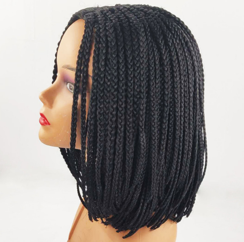 Women Synthetic Black Box Braided Wigs Short Bob Cornrow Braids Wigs None Lace