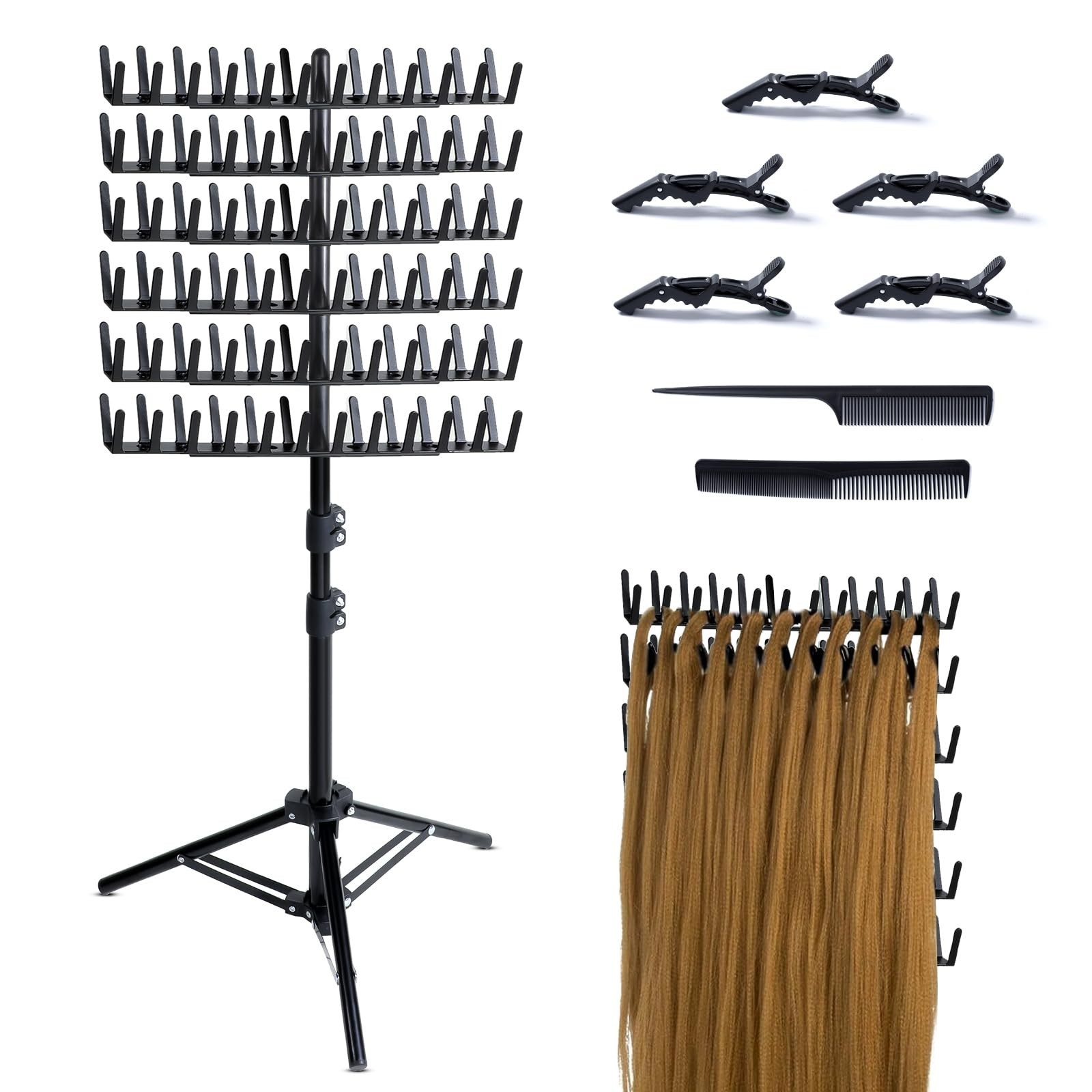 Braiding Hair Rack Stand with 144 Pegs – Extension Holder & Divider Display