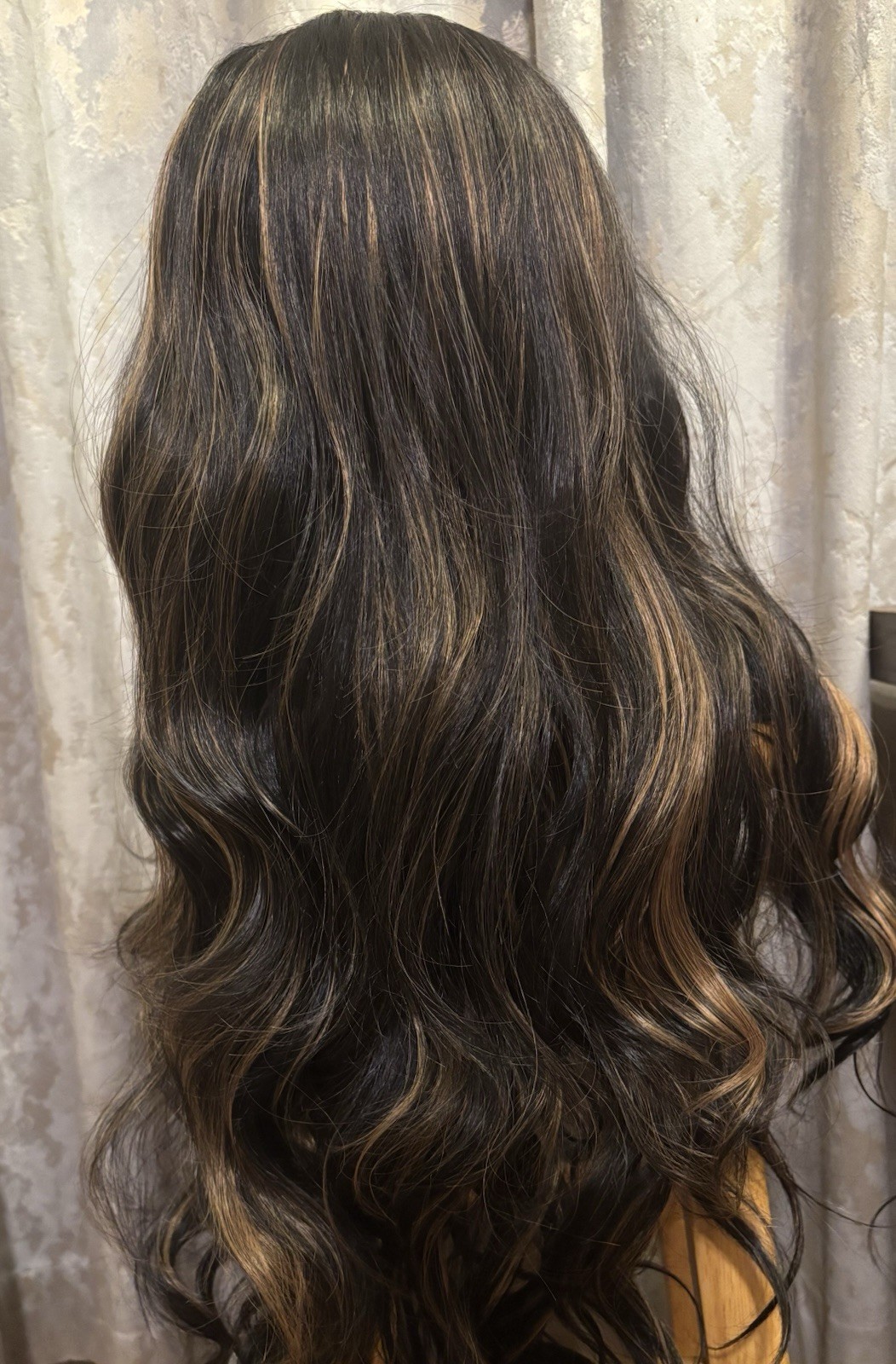 Layered 26 Inch Wavy Curly Lace Front Wig Brown Blonde Highlights