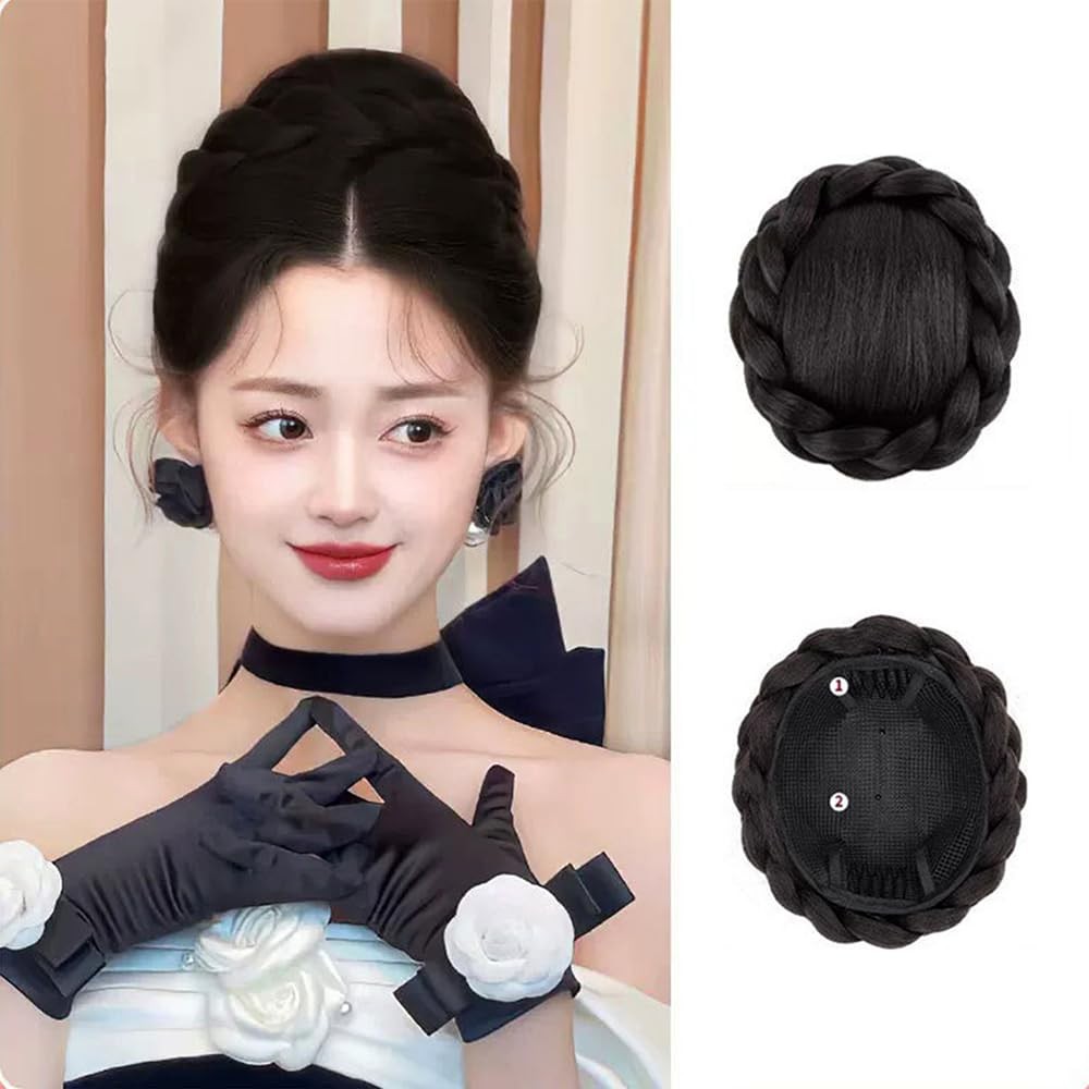 Large Size Braided Hair Bun Clip-in Hairpiece Twisted Bun Clip-on Messy Bun H…