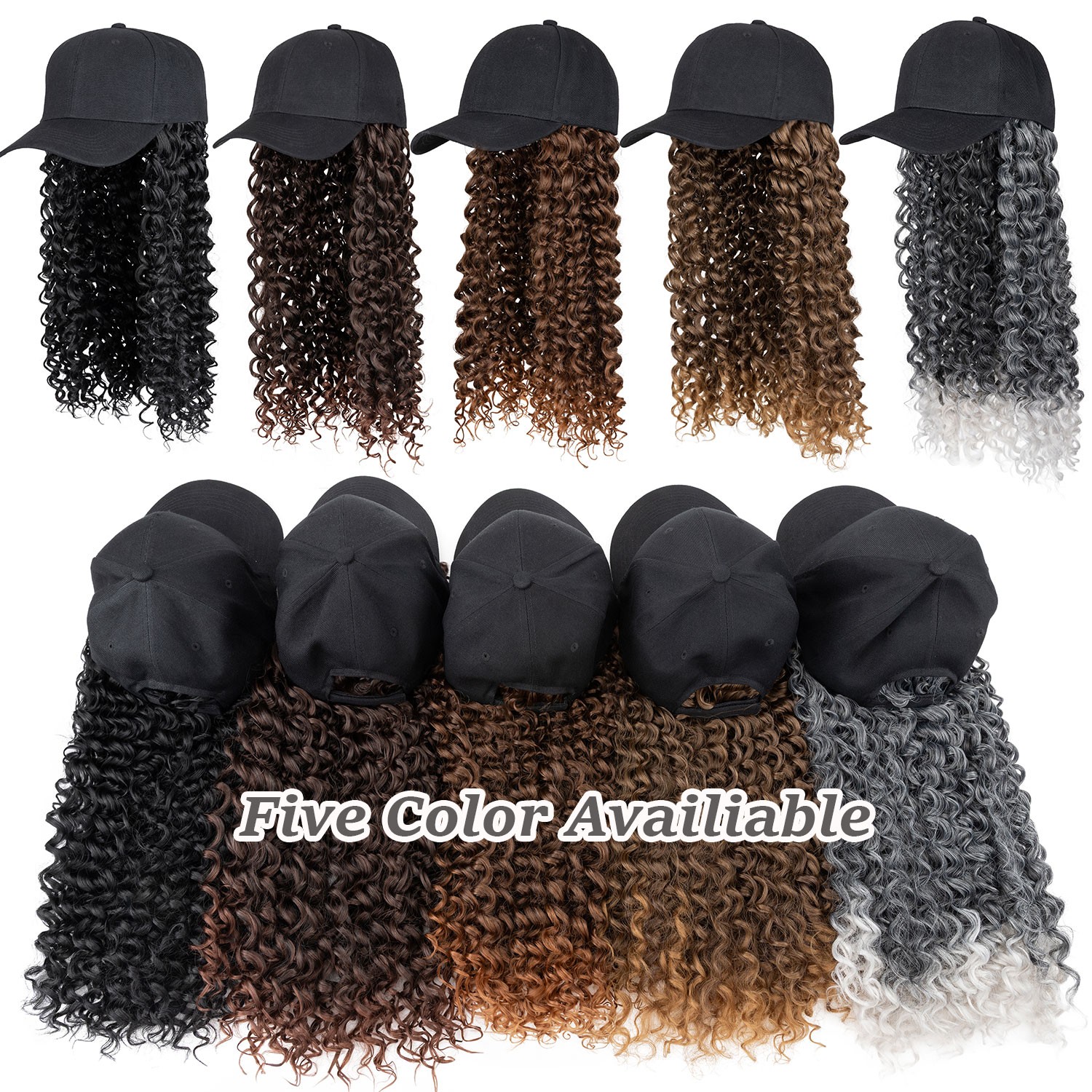 Xmas Wig With Black Hat Baseball Wigs Cap Long Wavy Curly Hair Wig Cap For Women