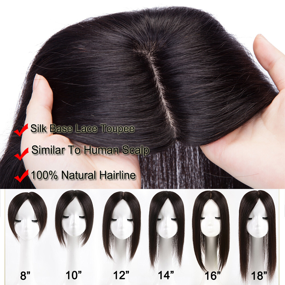 100% Real Remy Human Hair Silk Base Topper Clip in Top Women’s Hairpiece Toupee