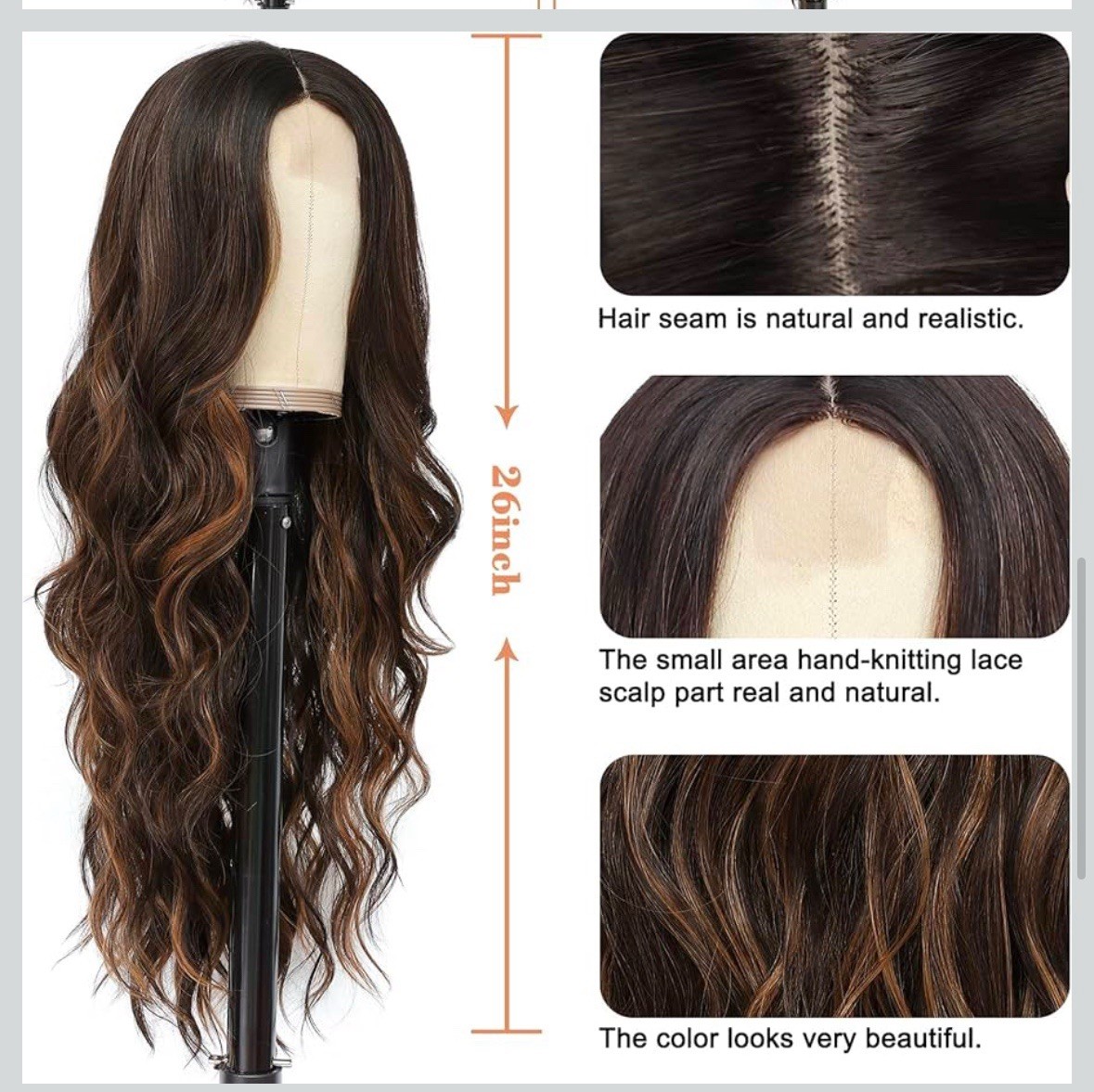 26 Inch Long Curly Middle Part Synthetic Heat Resistant Fiber Wig – Dark Brown