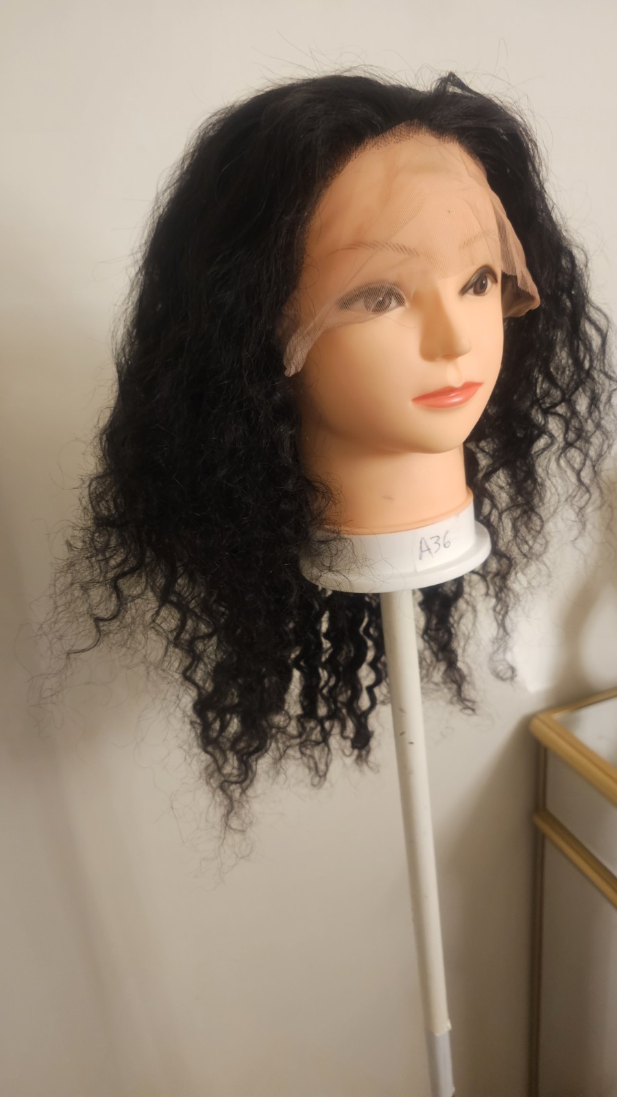 High Quality regular 22″ black waterwave 100% Virgin Human Hair Lace front Wig.