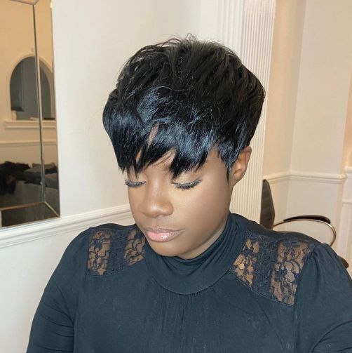 Black Short Pixie Cut Wave Wigs Black Short Human Hair Wig for Women Daily