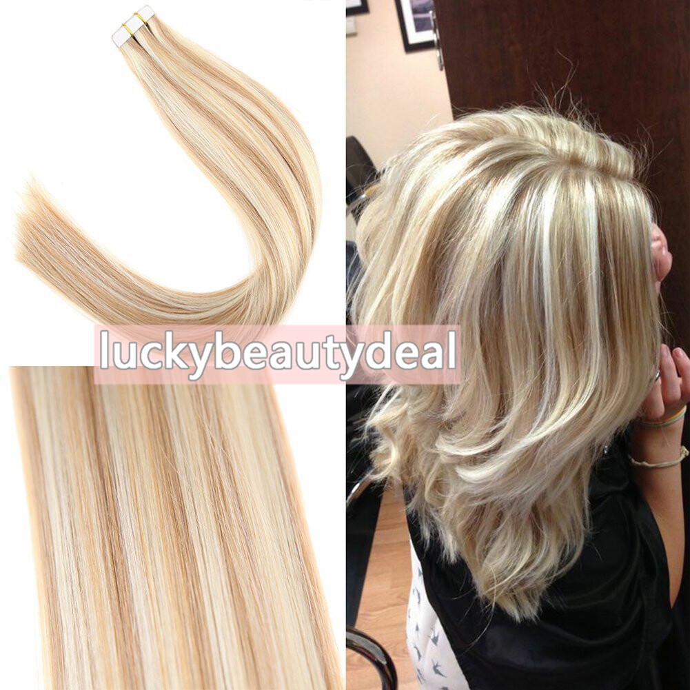 Tape in Hair Extensions Real Remy Human Hair Invisible Skin Wefts Full Head Hair