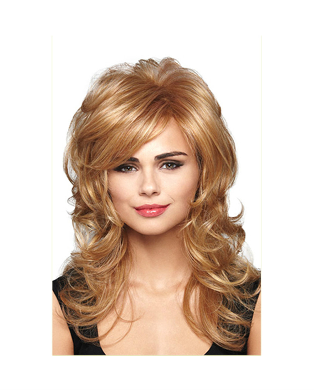 Classic Cap women Synthetic curly wavy Long Blonde mix wig HengFeng LHL06