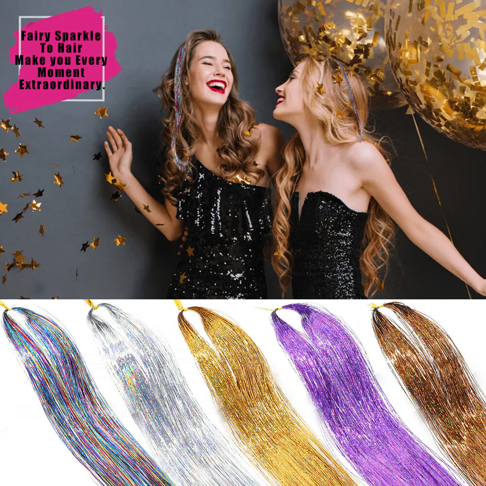 Sparkle Hair Tinsel Holographic Glitter Extensions Highlights False Hair Pieces