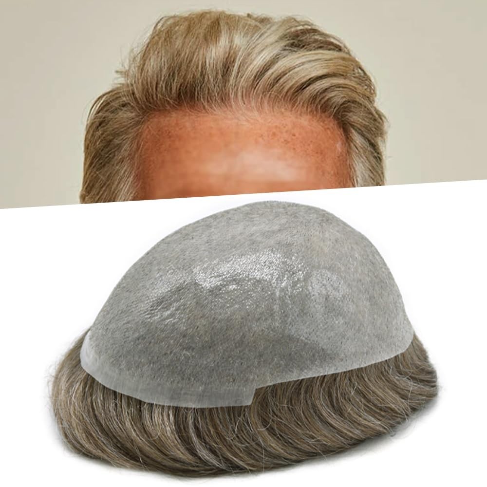 Mens Toupee Ultra Thin Skin Hair Replacement System Invisible V-Loop Hair Piece