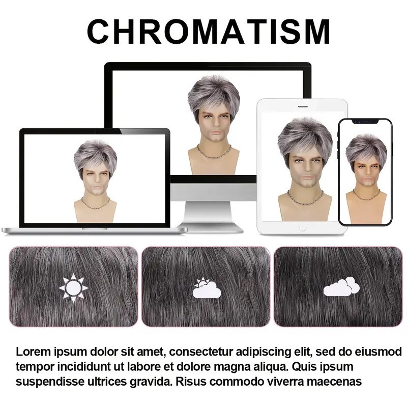 Fashion Light Gray Short Synthetic Hair Wig for Men Daily Wear for Middle Aged