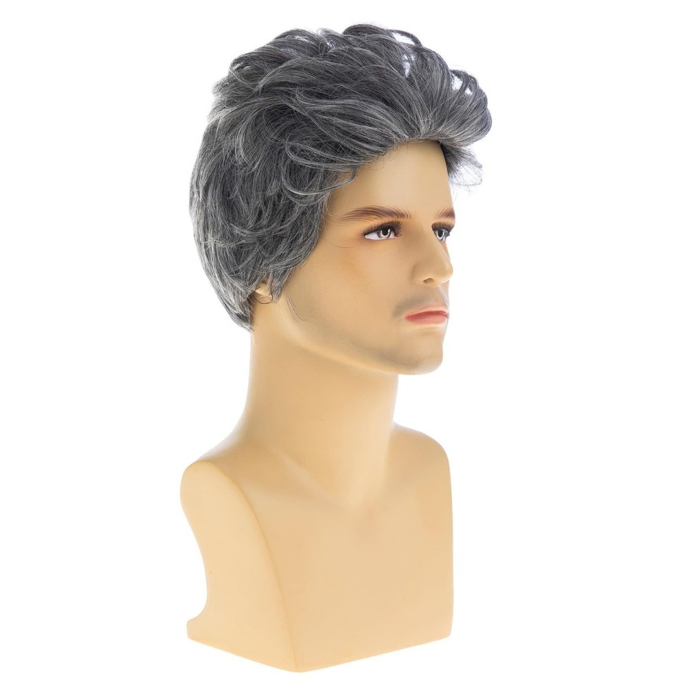 8in Men’s Silver Gray Full Wig Heat Resistant Synthetic Cosplay Halloween Party