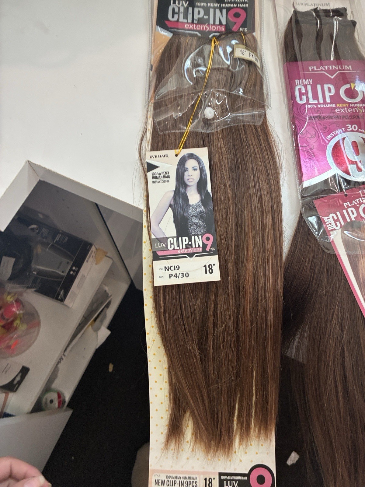 18 Inch Clipping 100% Human European Brown With Highlights Right Extension 9 Pcs