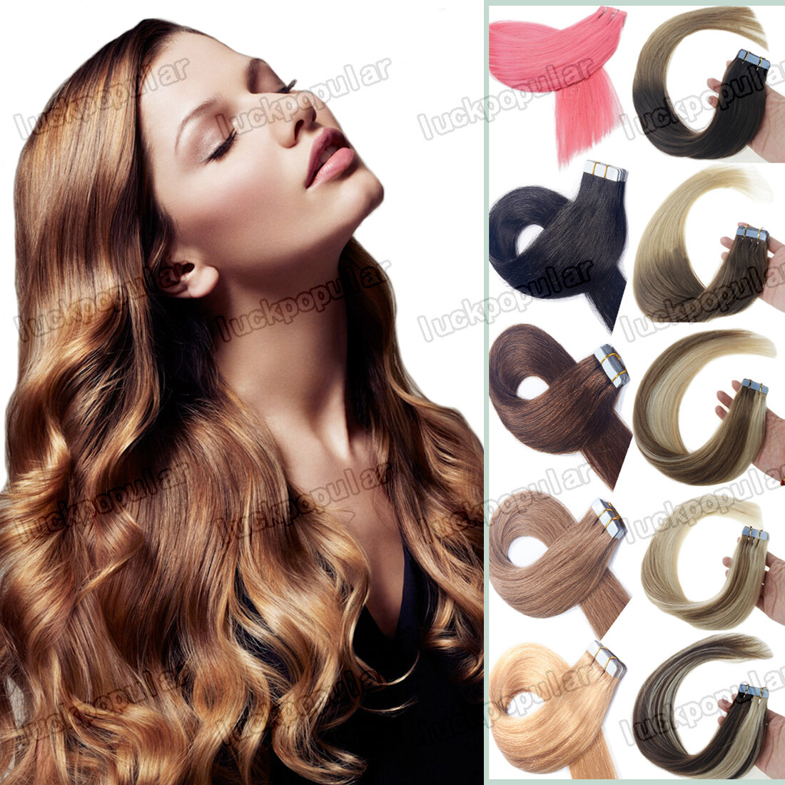 Tape in Hair Extensions Seamless Skin Weft Real Human Hair Balayage Blonde Remy