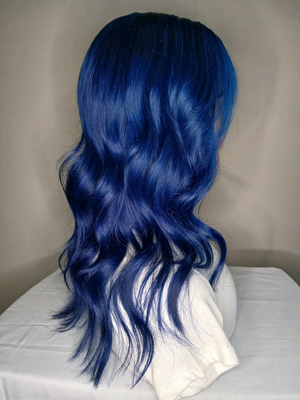 100% Human Hair Wig T-Part With Custom Vibrant Blue Color And Layers