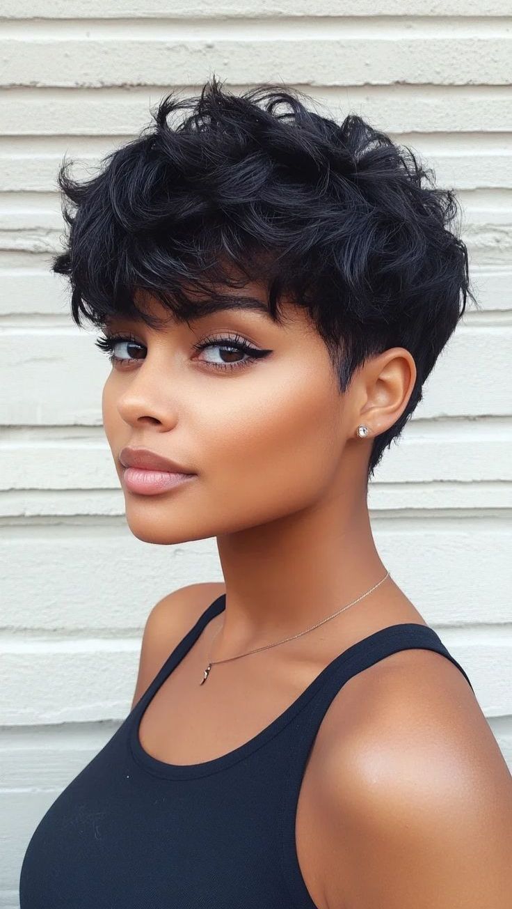 Black Short Pixie Cut Wave Wigs Black Short Human Hair Wig for Women Daily