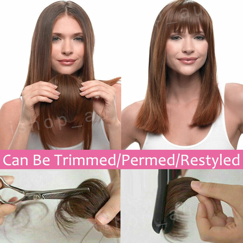 Thick/Thin Fringe Bangs 100% Remy Human Hair Extensions Clip In Hairpiece Brown