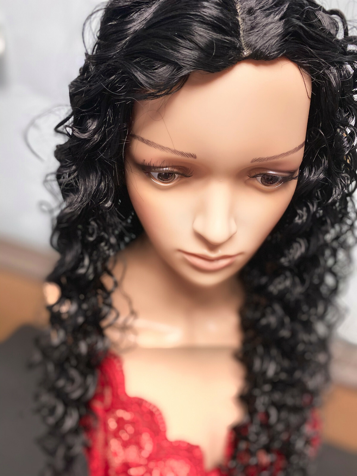 Women 23″ Long Natural Curly Wavy Ladies Synthetic Hair Wigs Brazilian Black Wig