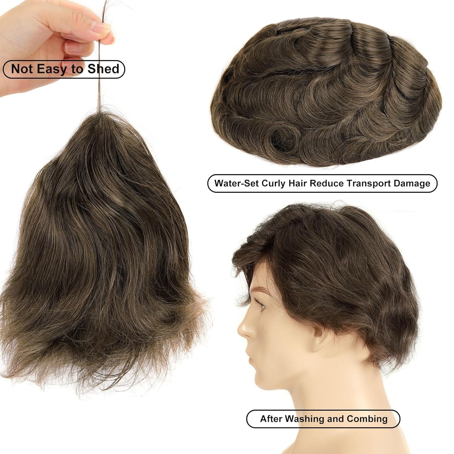 Swiss Lace Top Invisible PU Base Toupee for Men #6 Light Brown 8×10 130% Density