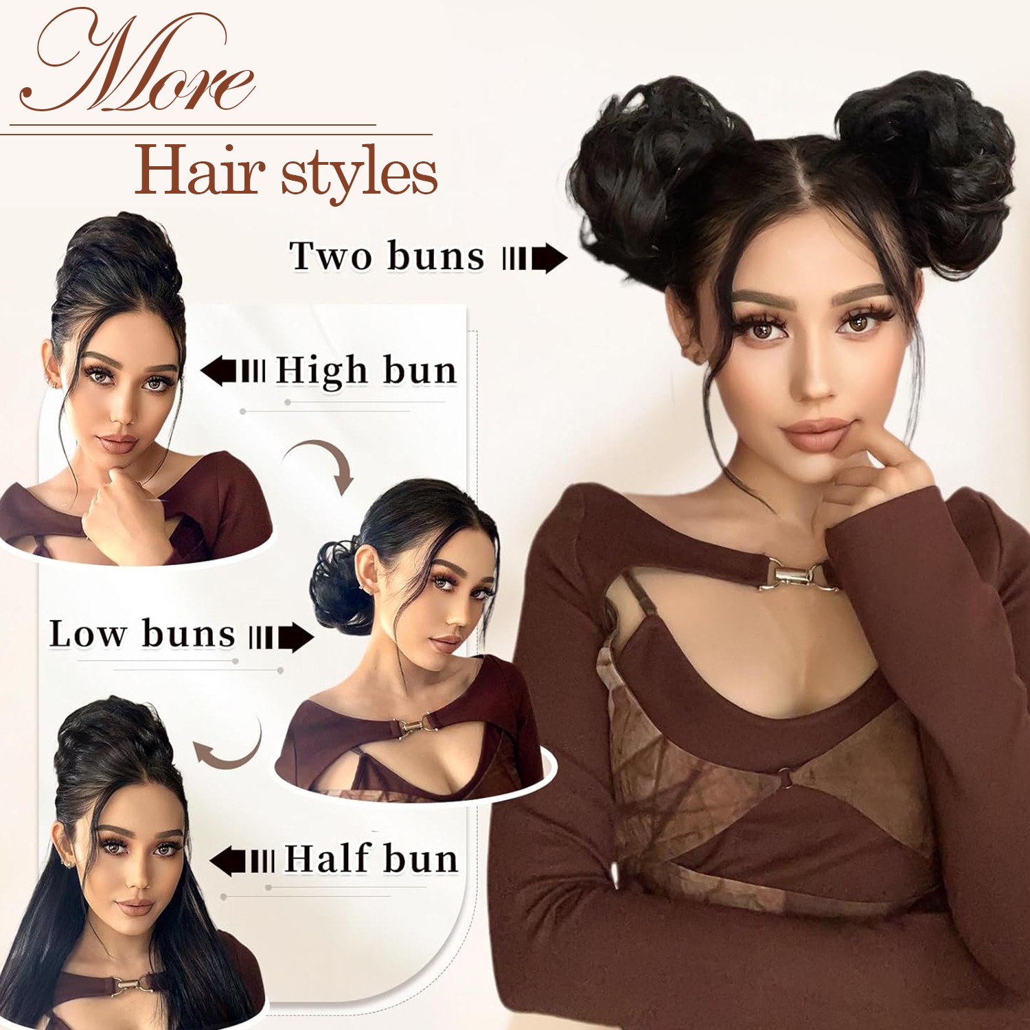 Natural Thick Curly Messy Bun Hair Piece Scrunchie Hair Extensions Real AS human