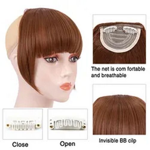 Fake Hair Bangs-Synthetic False Fringe Short Straight Extension Clip Blond Brown