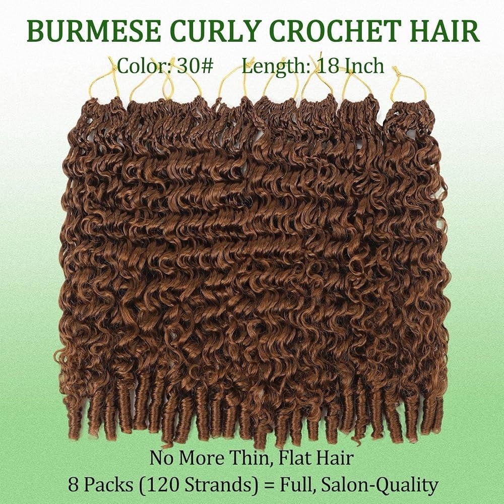 8 Packs Burmese Curly Crochet Hair 18 Inch Bohemian Knotless Pre-Separated #30