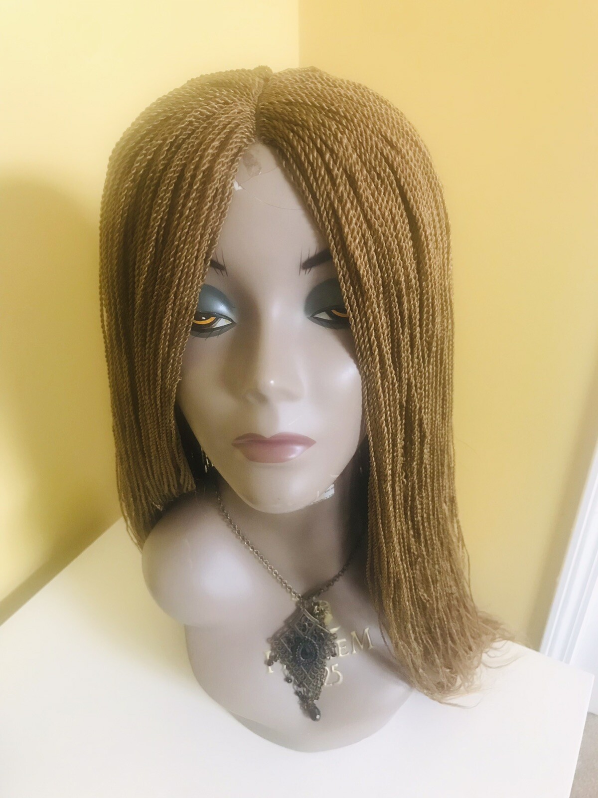African Nigeria Handmade Hand Micro Braided Twist Wig Handmade Light Brown Color