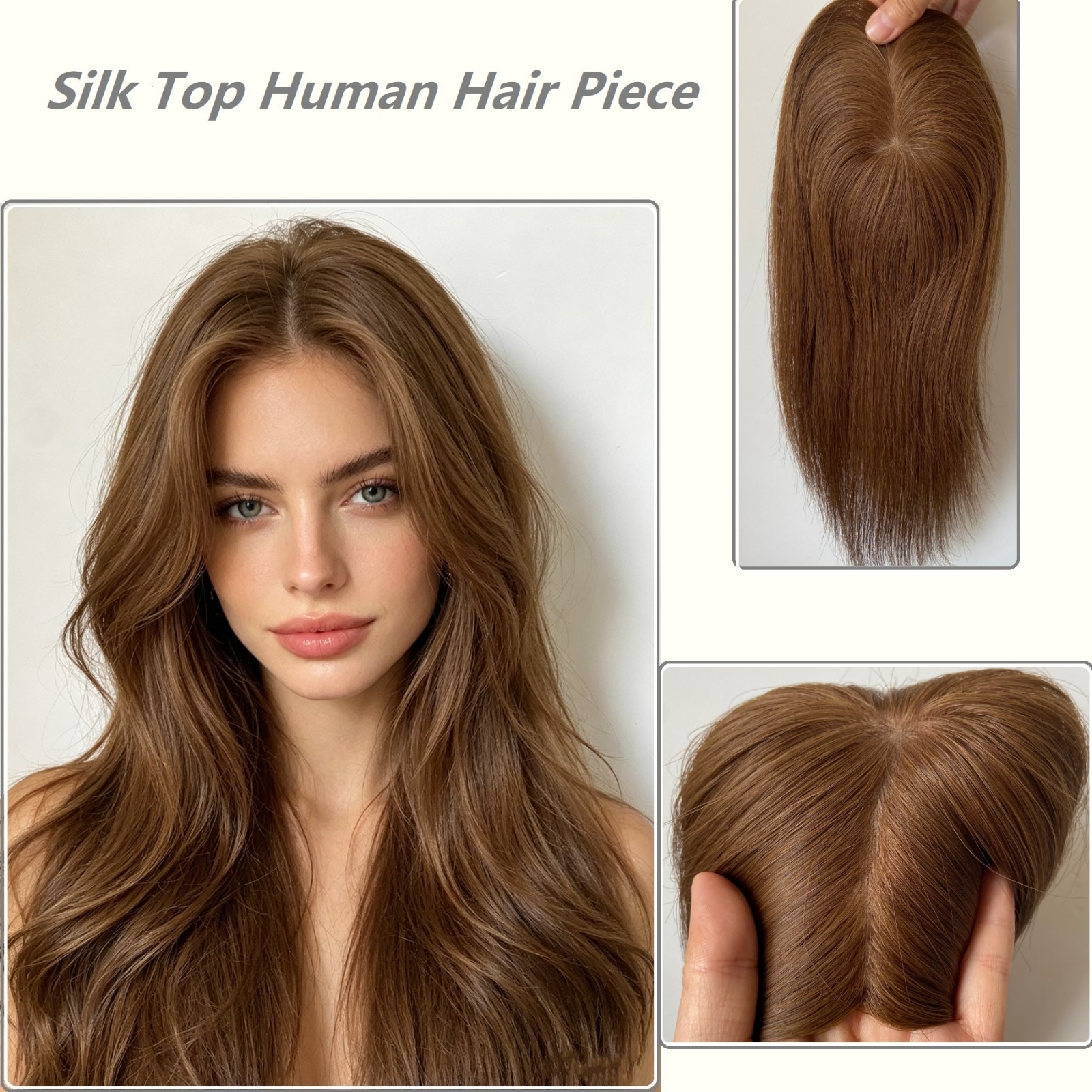 100% HUMAN BRAZILIAN HAIR BROWN SILK TOP 3″x5″ HAIRPIECE 14″ FREE PARTING