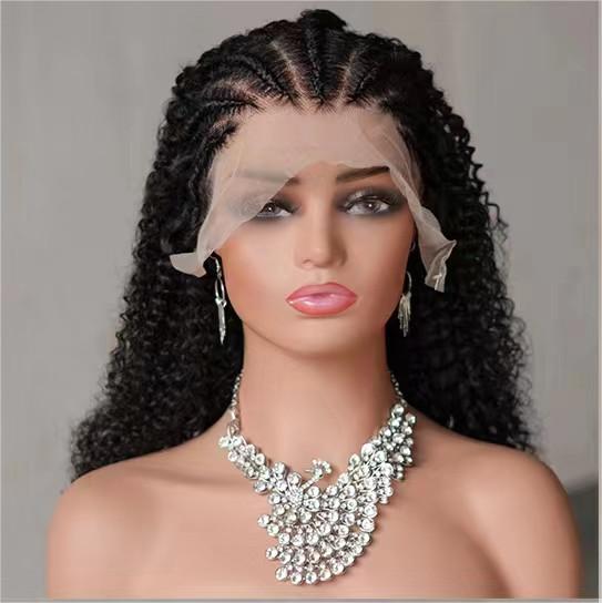 16” Curly Hair 13×4 Lace Front Braid Cover Curly Wigs For Women