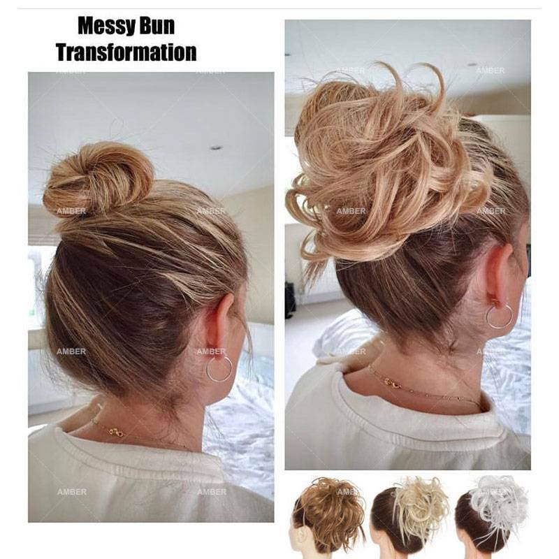 100% Real Messy Bun Curly Spiky Piece Scrunchie False Updo Cover Hair Extensions