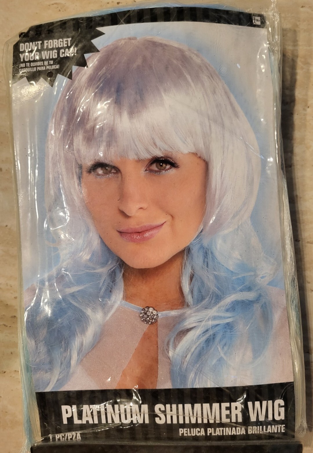 AMSCAN PLATINUM SHIMMER WIG OMBRE WHITE/ BLUE WITH BANGS $49 RARE