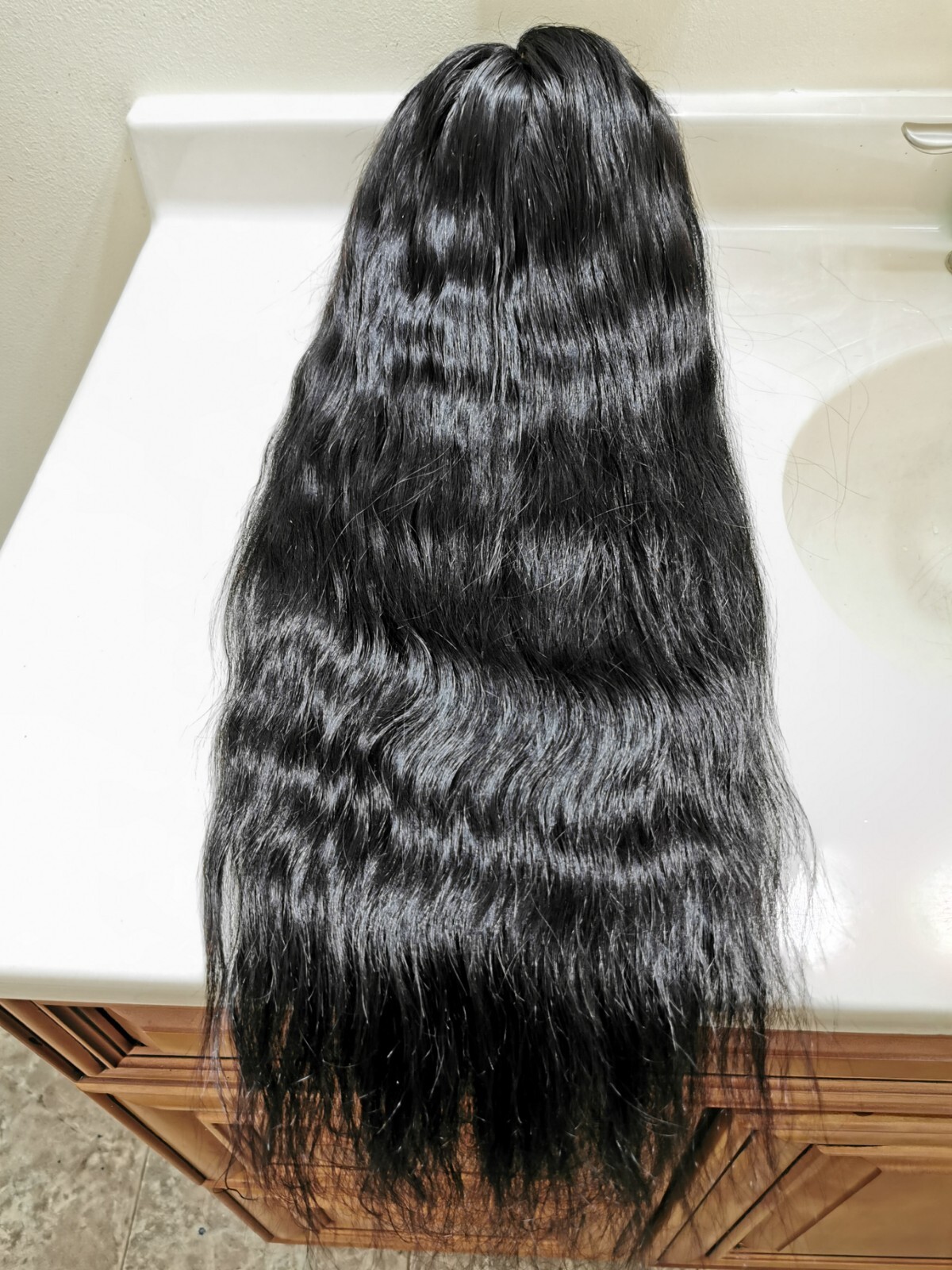 New Custom High Quality 28” 360 Lace Straight Human Hair Wig 1B
