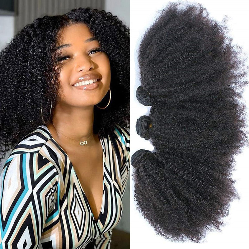 Feibin Mongolian Afro Kinky Curly Bundles Human Hair Bundles 10 12 14 Inches 4B