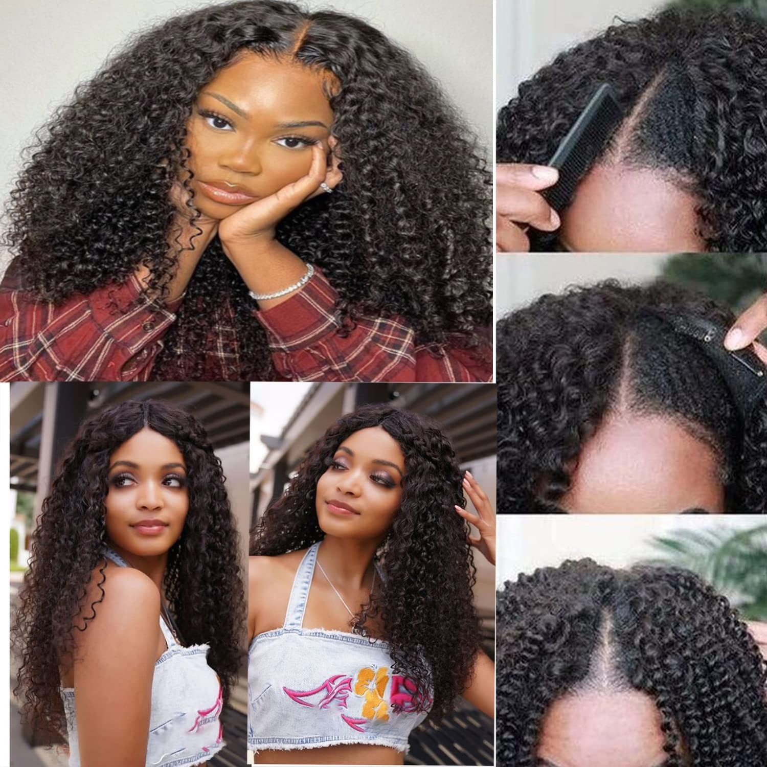 V Part Wigs Human Hair Kinky Curly Upgrade U Part Wig Human Hair Wig For Women