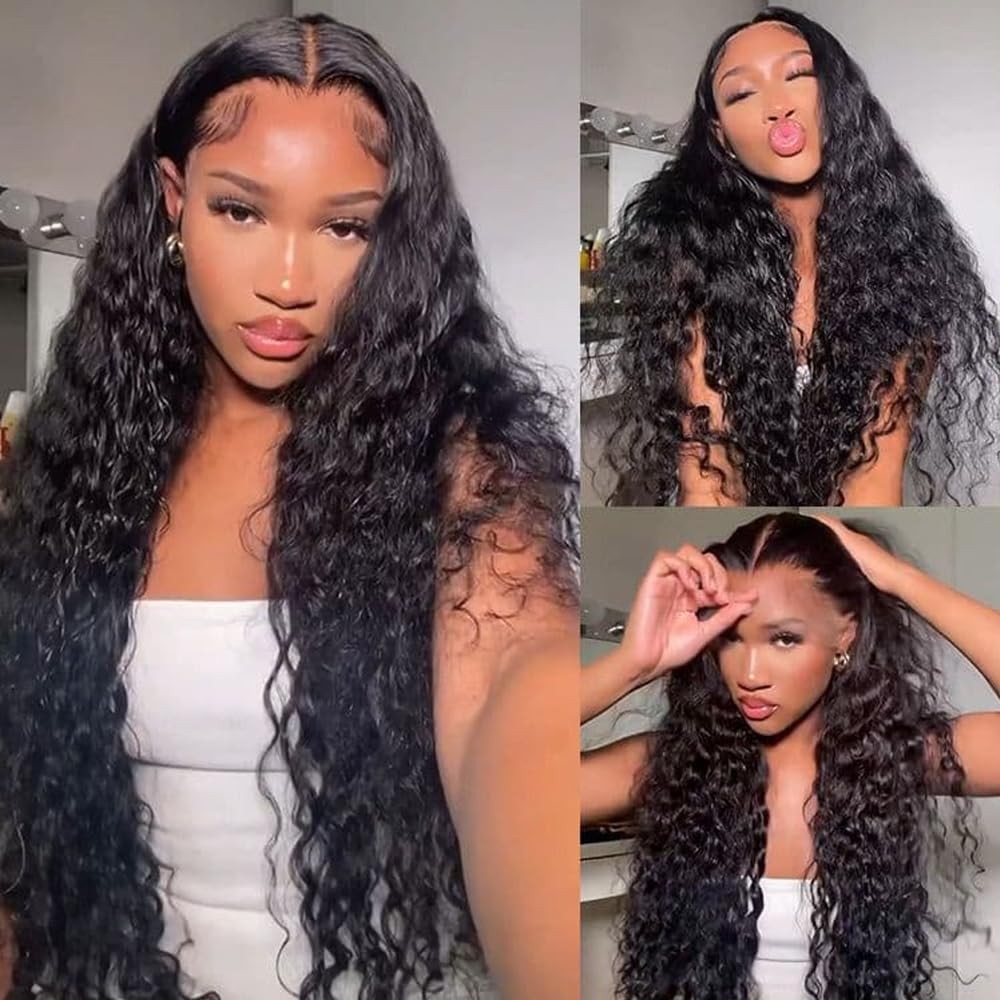 13×4 Lace Front Wigs 200 Density Pre Plucked Deep Wave Black Curly Wig