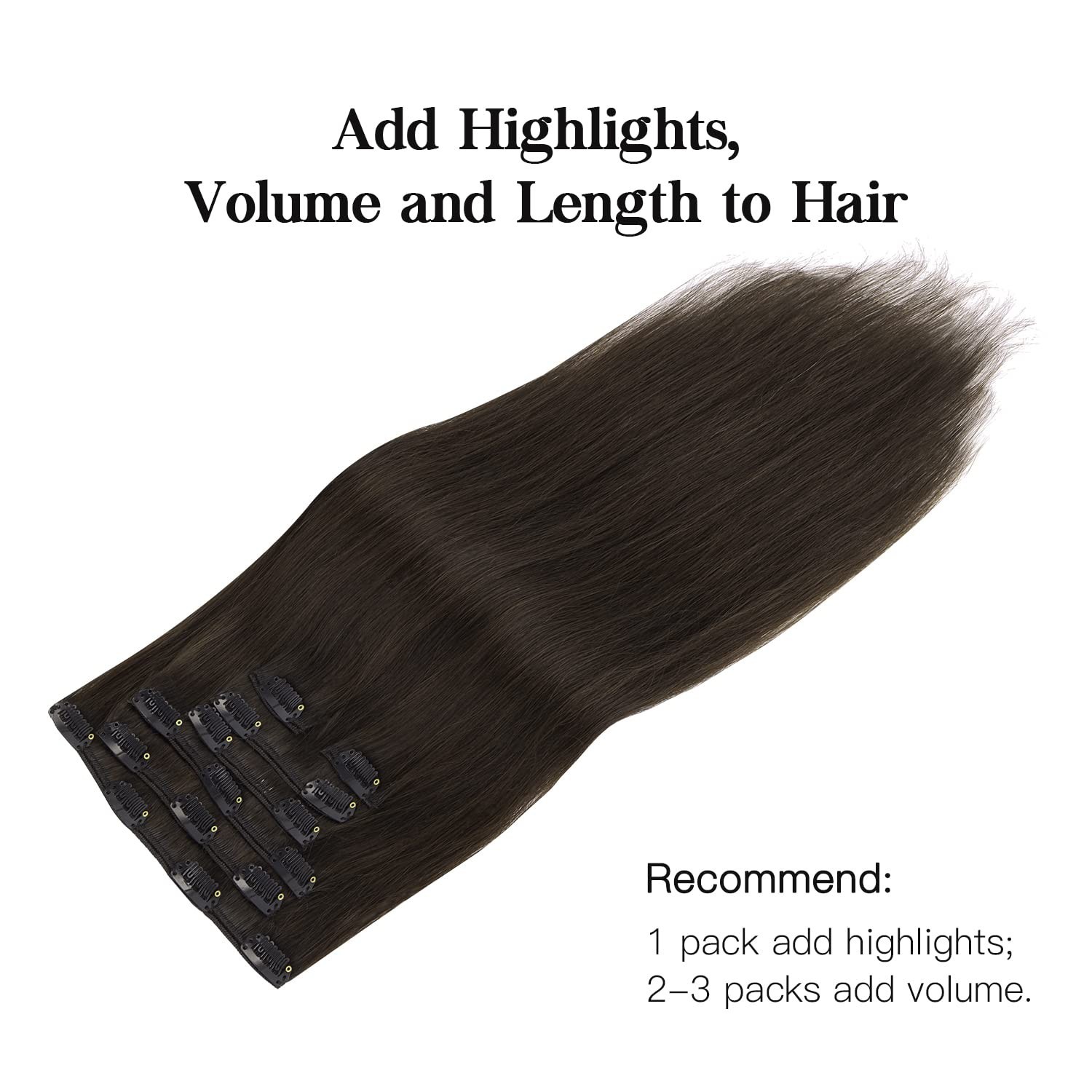 Effortless Volume with Dark Brown 18 Inch Clip In Hair Extensions, 120g Set