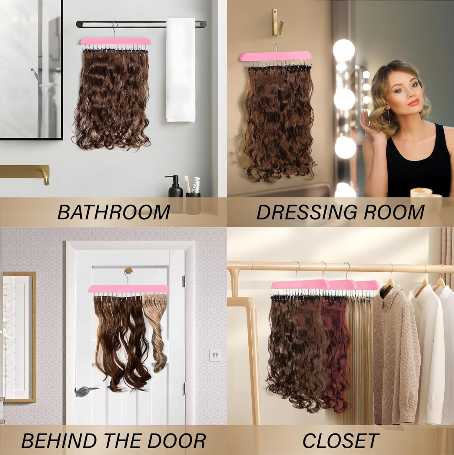 Hair Extension Holder & Hanger for Clip Ins – Weft Organizer Stand for Washing &