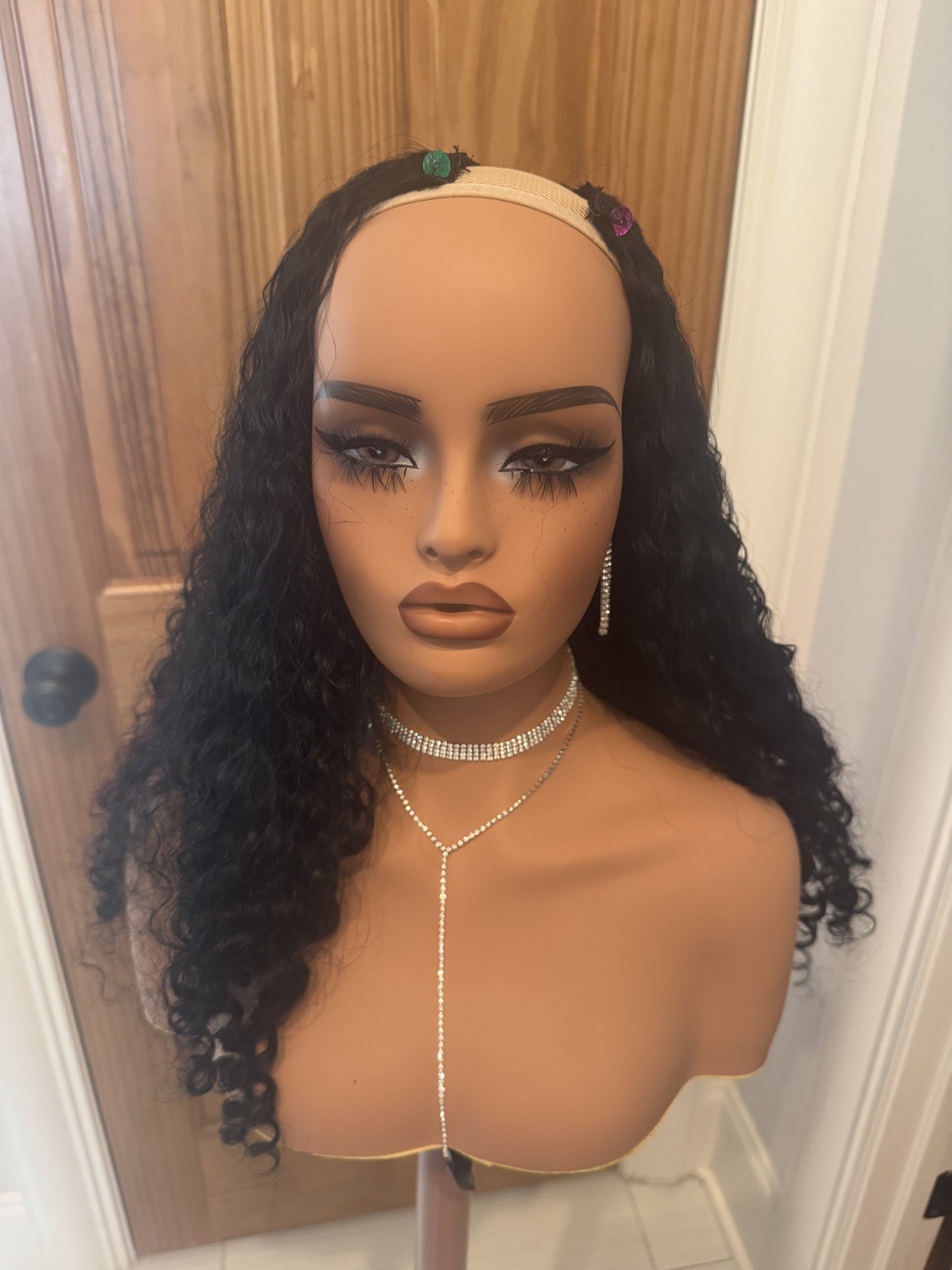 24” Custom Raw Burmese Curly U-Part Wig – Black w/ Red Highlights – New
