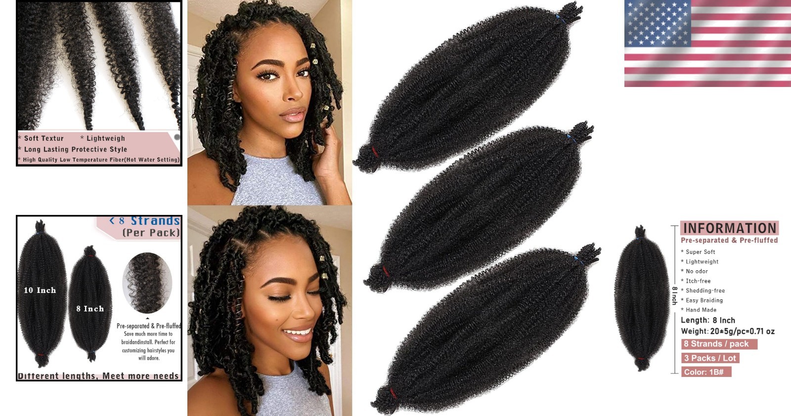 8 Inch Pre-Fluffed Afro Twist Hair Extensions (3 Packs) – Effortless Styling