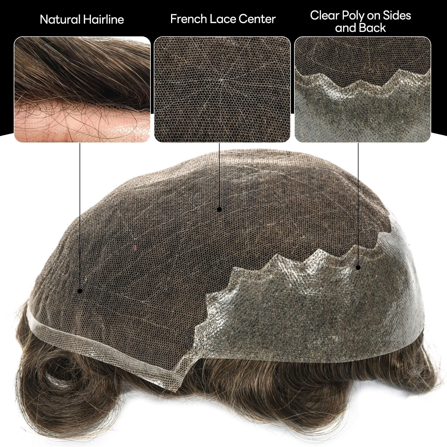 0.04mm Ultra Thin Skin Toupee V-looped – Dark Ash Blonde – Light/Med Density