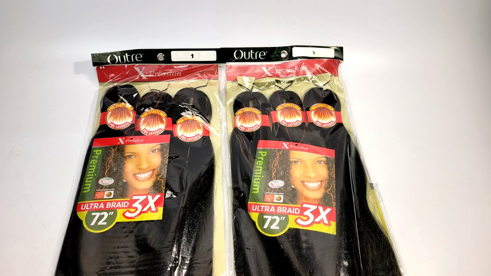 (2) Outre X-Pression 3X PreStretched Ultra Braid 72″ Kanekalon Color 1 JET BLACK