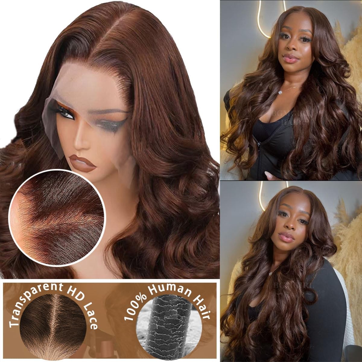 Msclara 200 Density 13X6 Body Wave Hd Lace Front Twigs Human Hair Chocolate