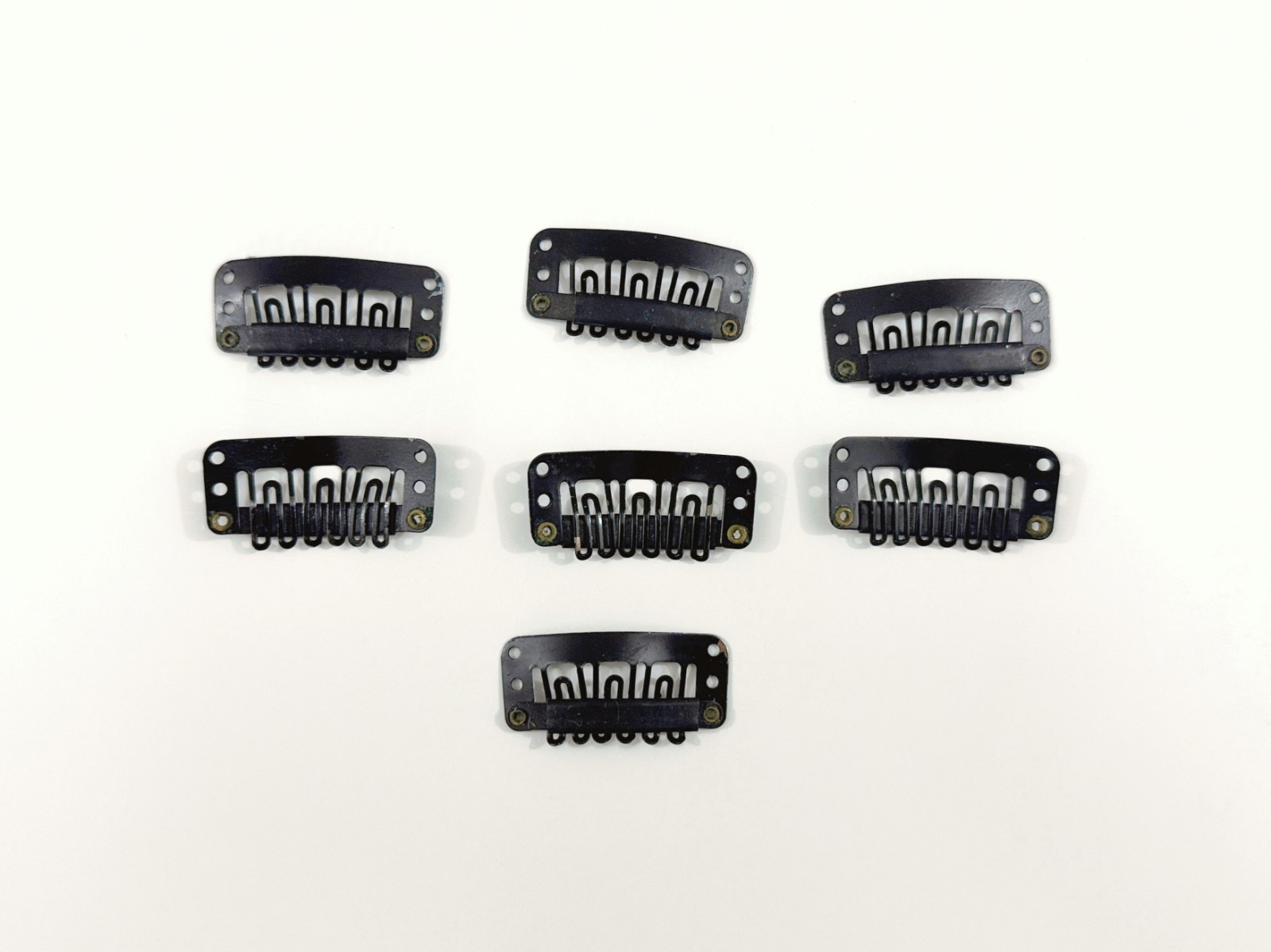Hair Extension Clips with 3 Track Weft Holes in Black Set of 7