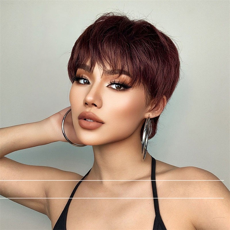 Fashion Short Hair Natural Wig Women’s Short Hair Age-Reducing Full-Head Wig Wig