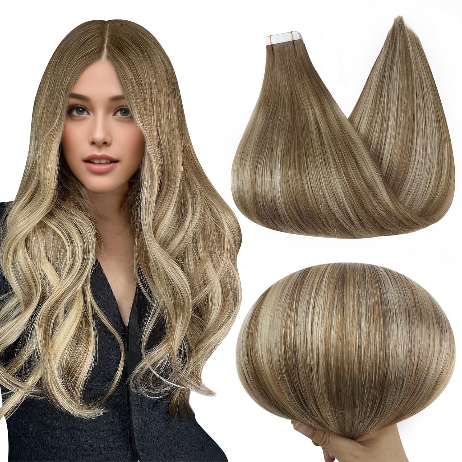 Sunny Hair TAPE-IN 14in Chestnut Brown/Blonde Remy Hair Extensions TP_6-60-6 50G