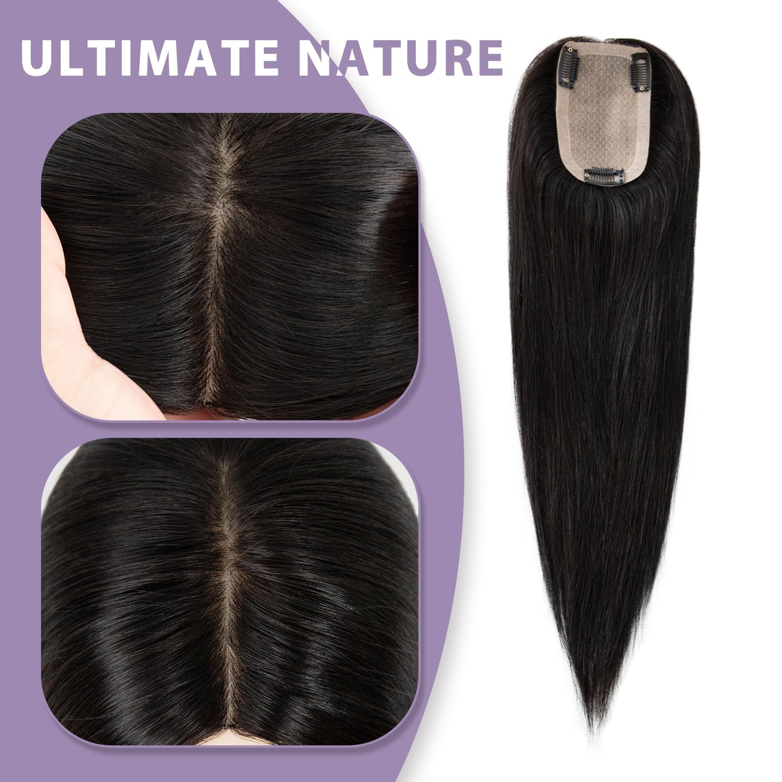 Topunique Hair Toppers For Women Real Human Hair 3X5 Inch Injected Silk Base 12
