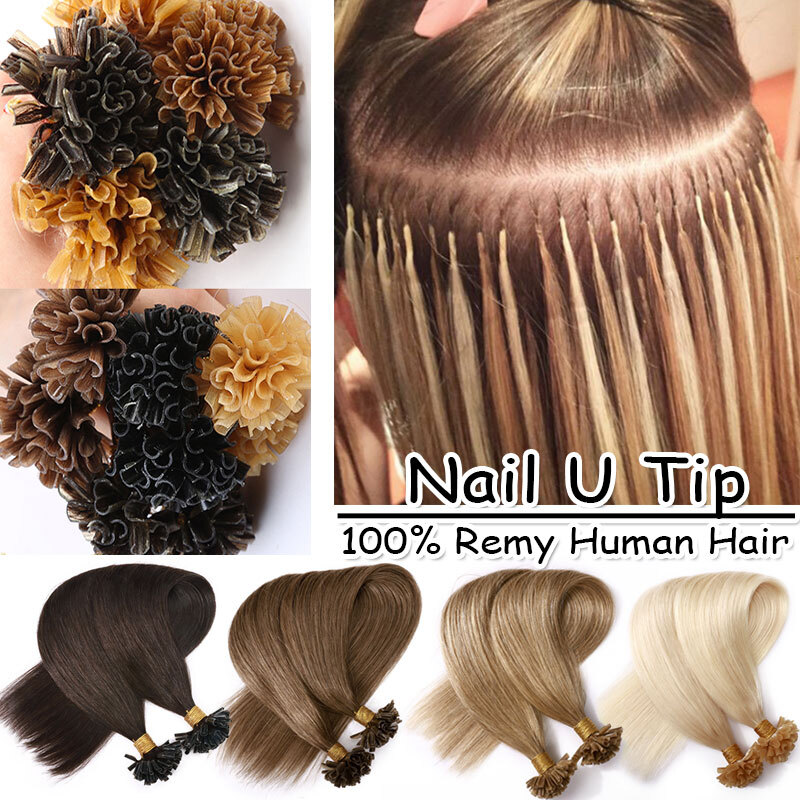 Thick Russian Flat Pre Bonded Real Remy Human Hair Extensions Nail U Tip Keratin