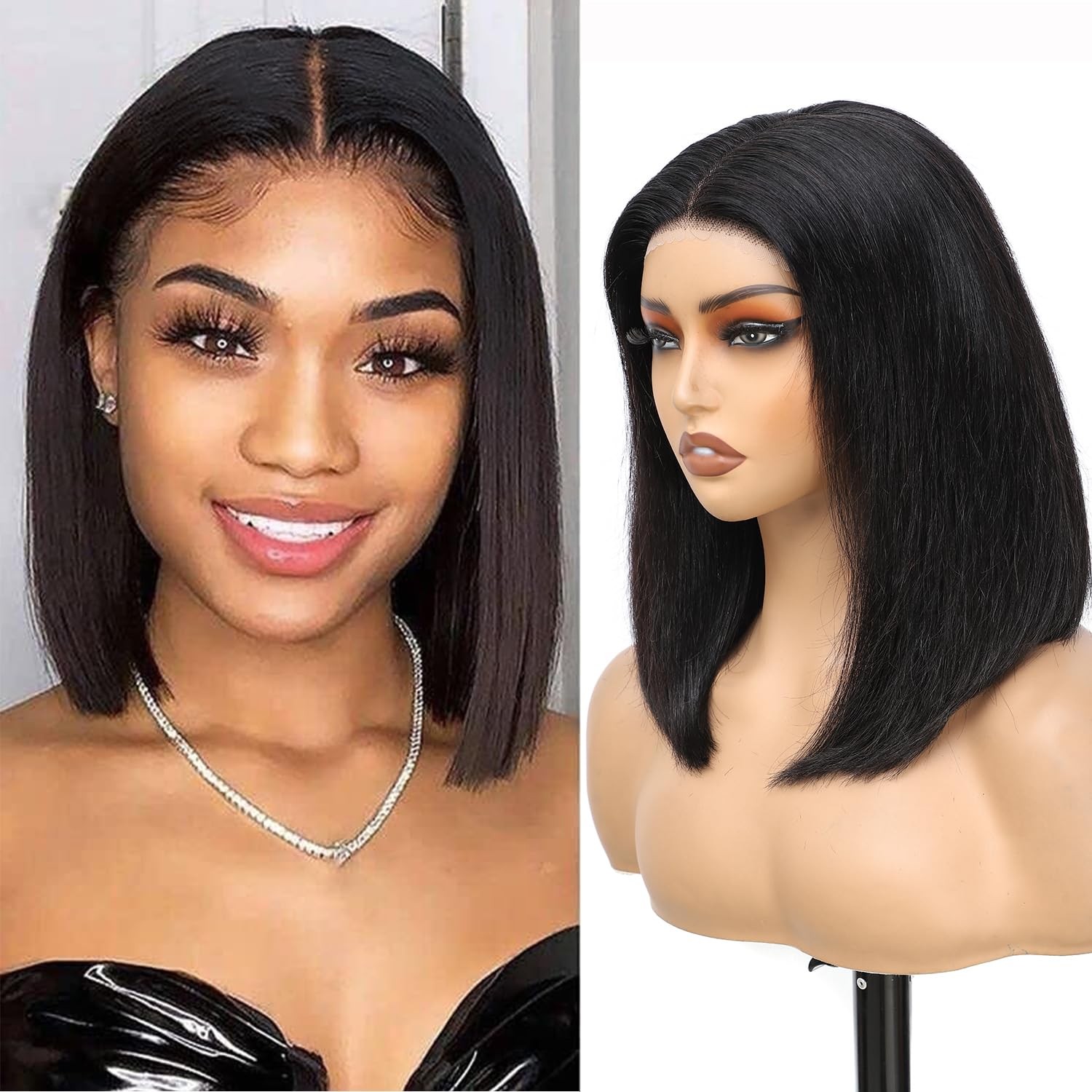 Hwowig Wear And Go Glueless Bob Wig Human Hair Pre Plucked Pre Cut 5X5 Lace