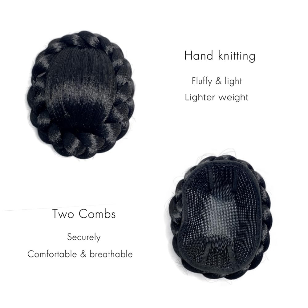 Large Size Braided Hair Bun Clip-in Hairpiece Twisted Bun Clip-on Messy Bun H…
