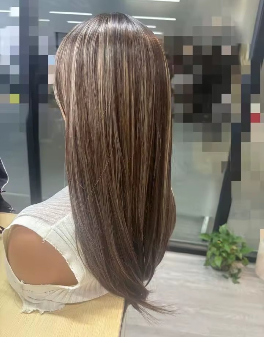 Dress Up Wig With Fringe Mixed Brown blonde Long Straight Synthetic Hair