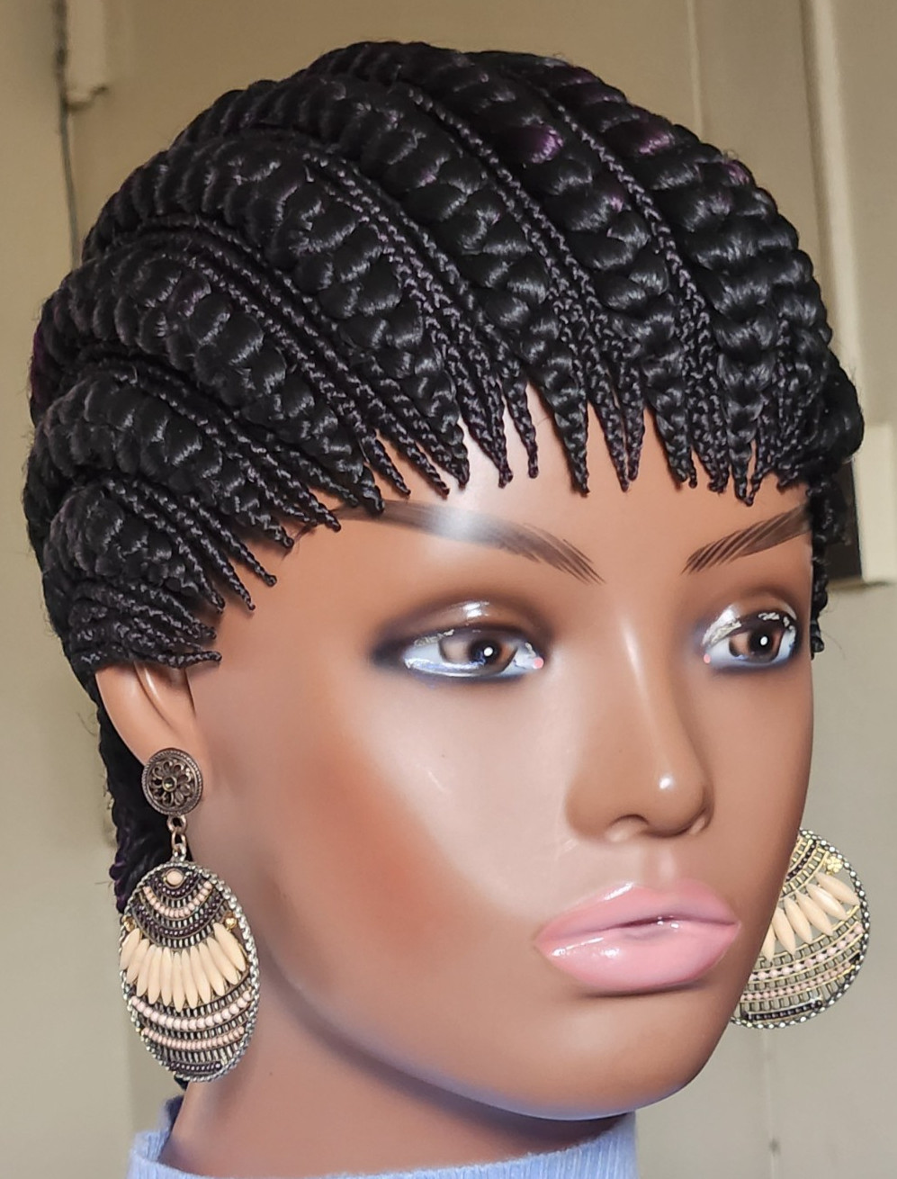 handmade braided cornrows wig pony Elephant 1B mix Dark purple